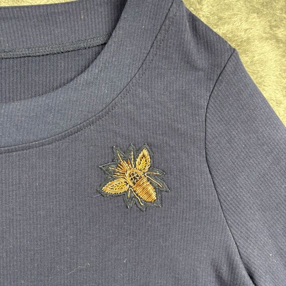 Crown & Ivy Women Top Navy Blue Queen Bee Patch Layer Shirt Peplum 0X XL C214 - Picture 3 of 10